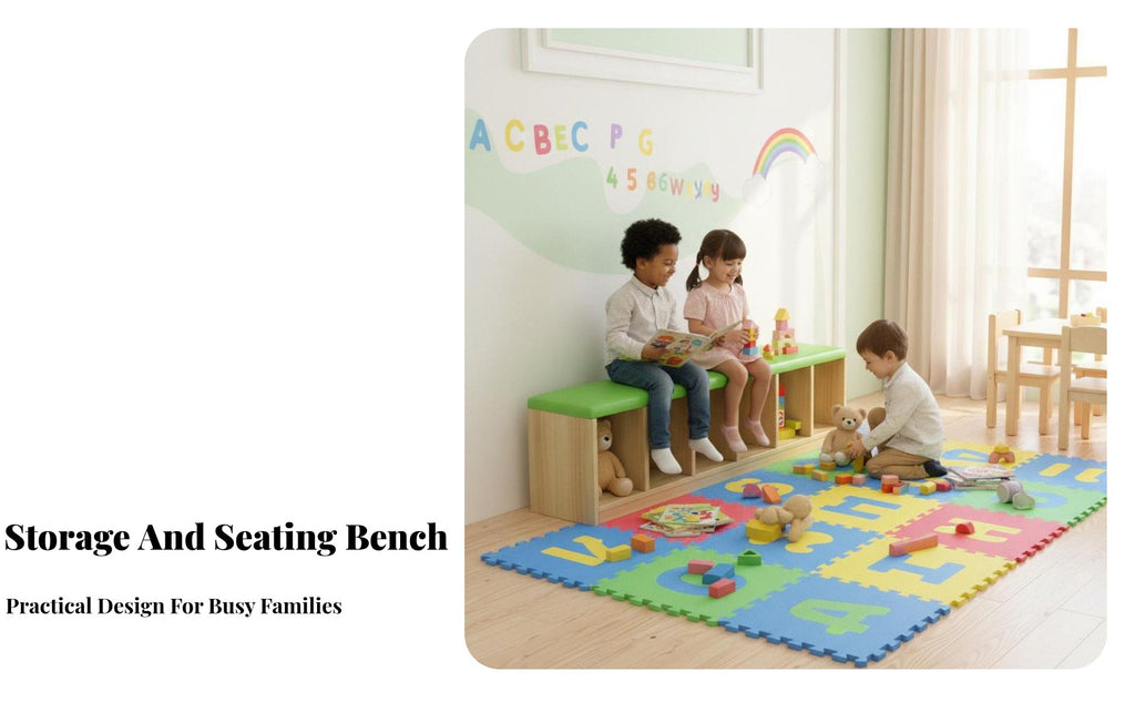 child-safe Height Padded Shoe Cubby Bench Multi-Functional Design Cubby Bench with padding Multifunctional children's Furniture Space-Saving for Toddlers, Homeowners, Kindergarten, Dance Studio, Classroom, Entryway
