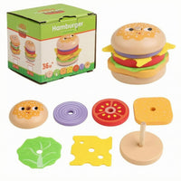 Wooden Burger Toy Stackable Wooden Hamburger Toy Smooth Edges for Early Learning