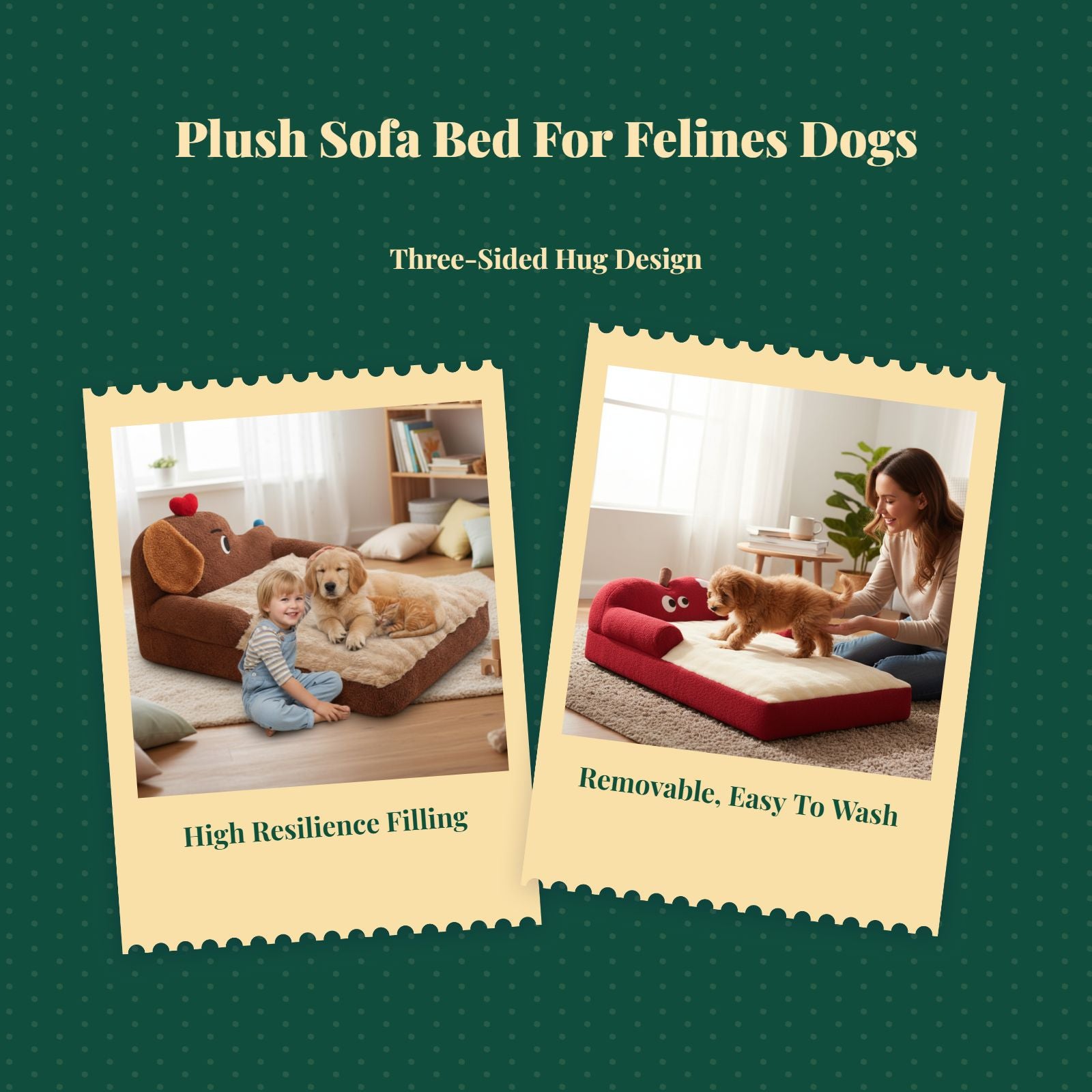 Calming Soft Dog Sofa Bed, Cat Bed, Non-Slip, All-Season