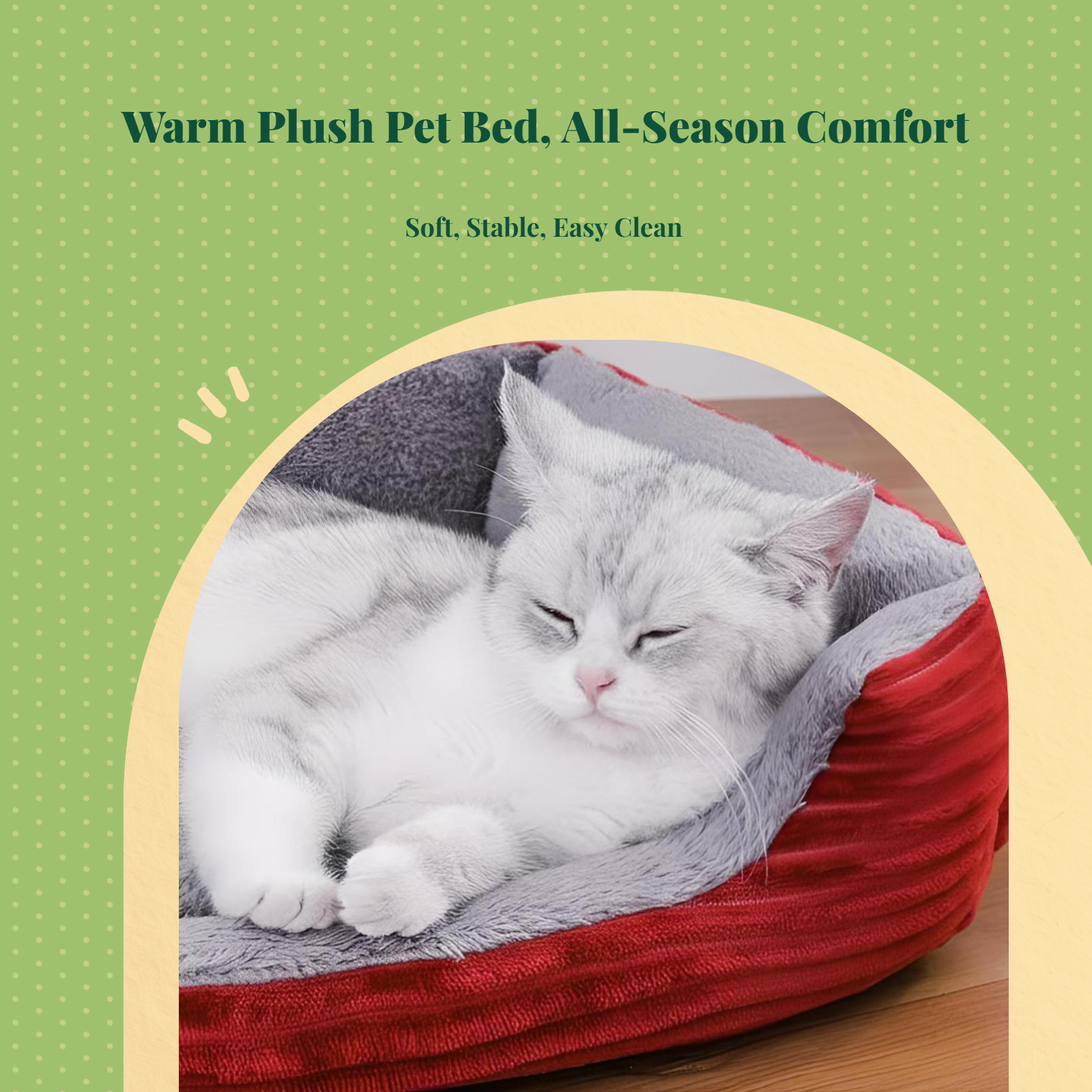 Calming Pet Bed, Soft, Easy-Clean, All-Season