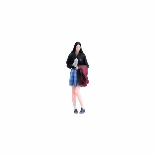 1/64 Scale Girl Figurine 3D Printed Plaid Skirt Girl Miniature Resin Material