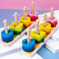 Stacking Toy Brightly Painted Wooden Shape Sorter Hole-Punched