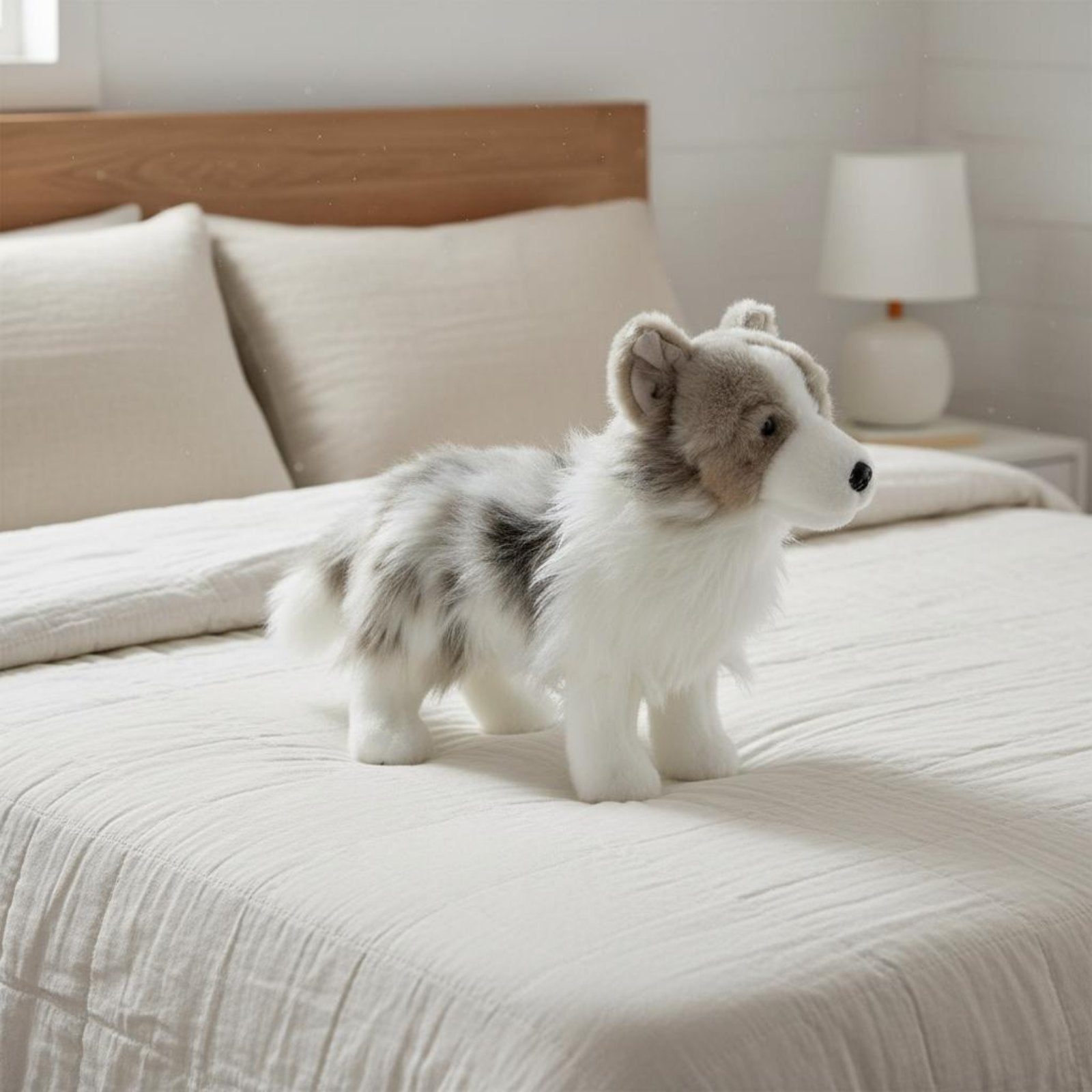 Australian Herder Stuffed Cuddly Gray White Dog Stuffed Realistic Look