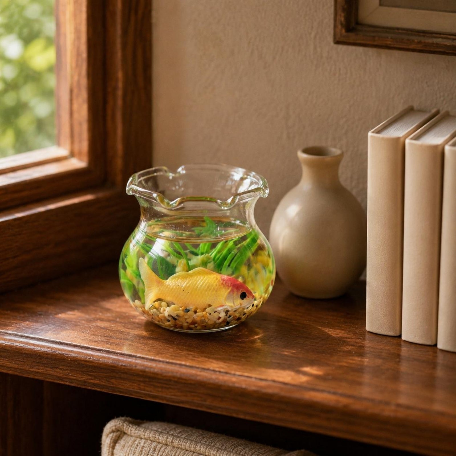 Dollhouse Aquatic Aquarium Flared Rim Mini Aquatic Bowl Gravel Bottom