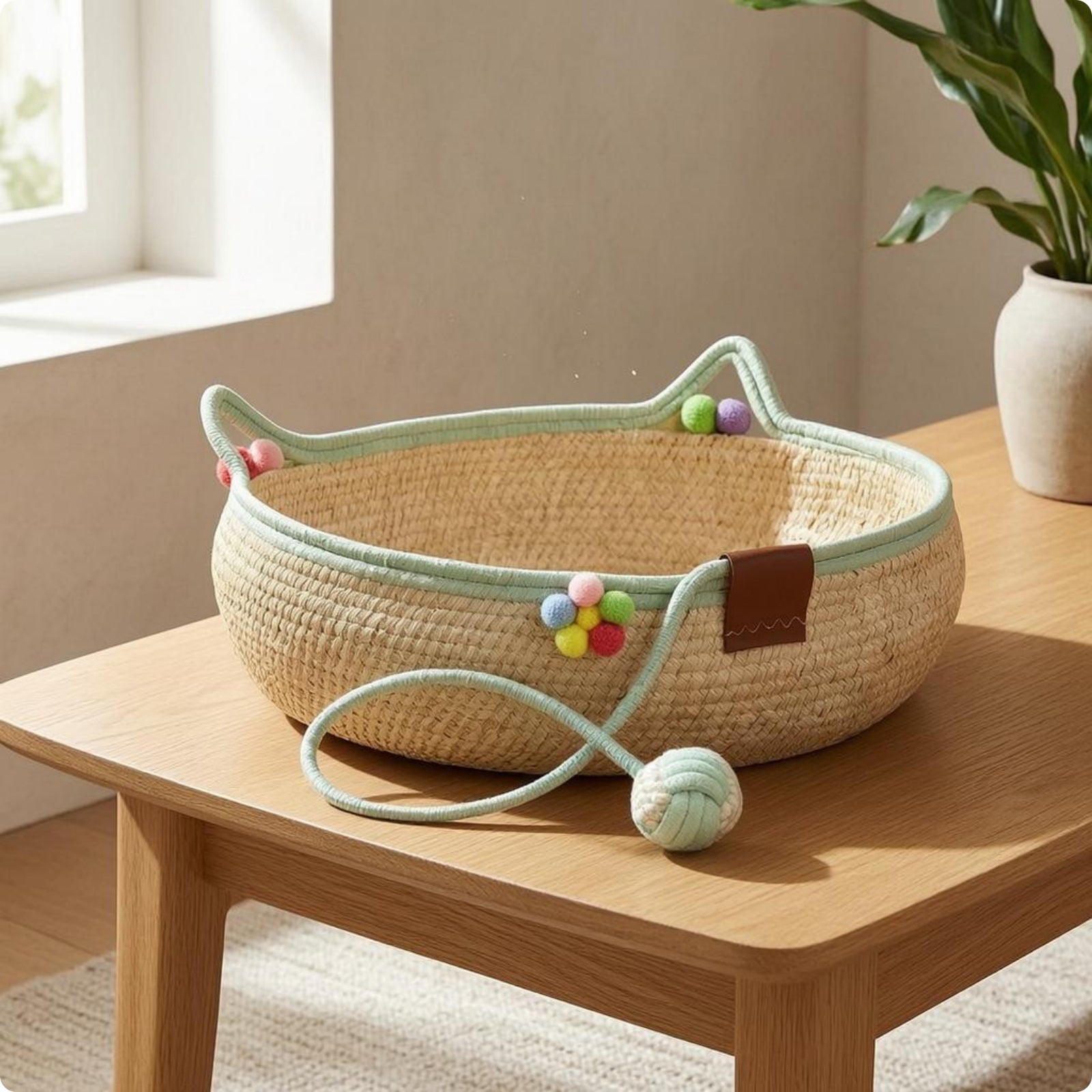 Round Woven Kitten Bed Scratch-Resistant Braided Rope Kitten Bed Scratchable