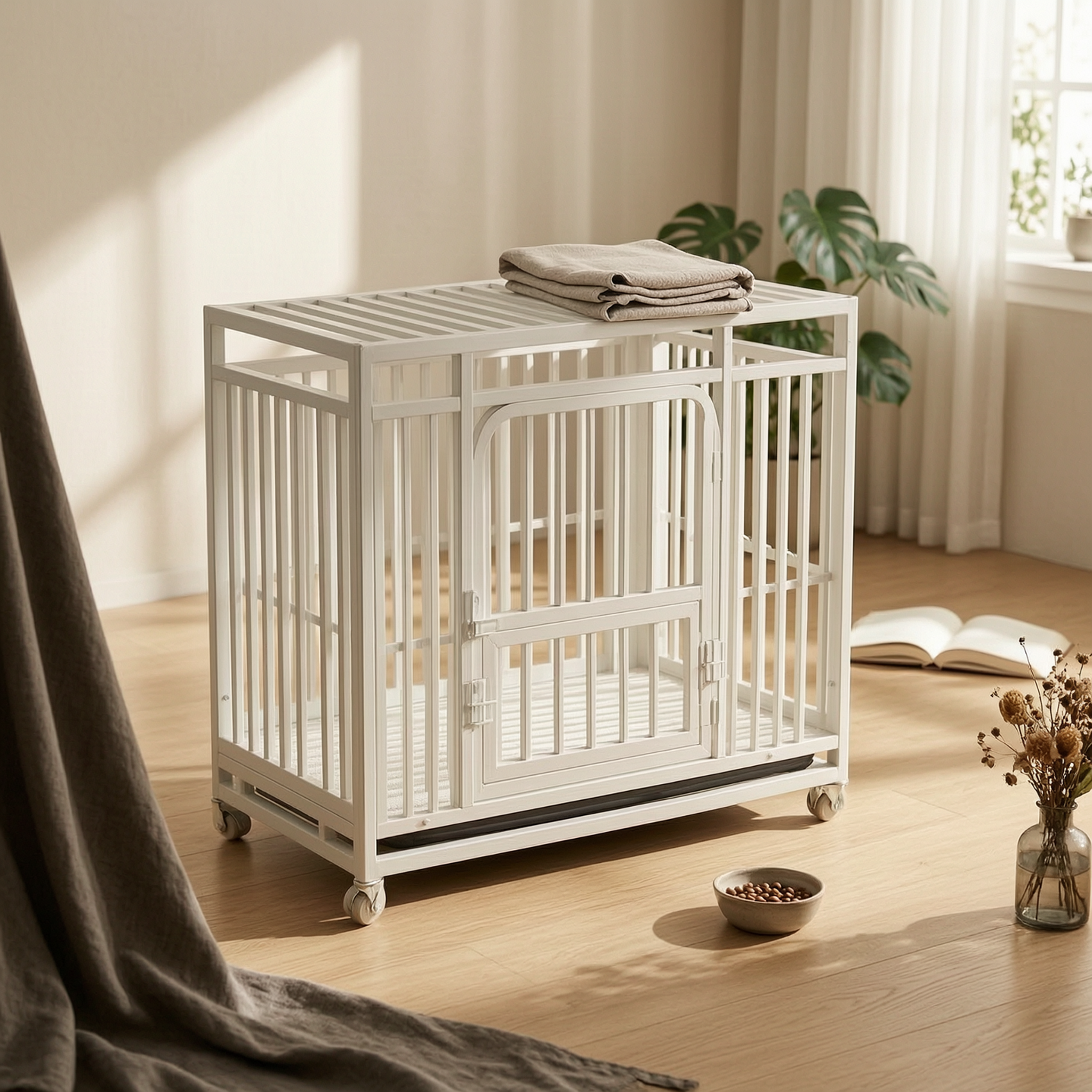 Metal Dog Crate Raised Base Portable Dog Crate Slatted Pet Floor Enclosure
