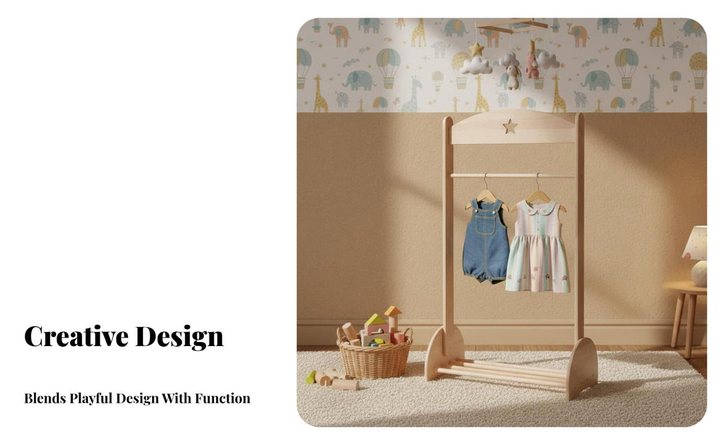 children's Costume Rack Cute Design Children's Accessible Wardrobe Stable Frame Easy Assembly for Young Children, Parents