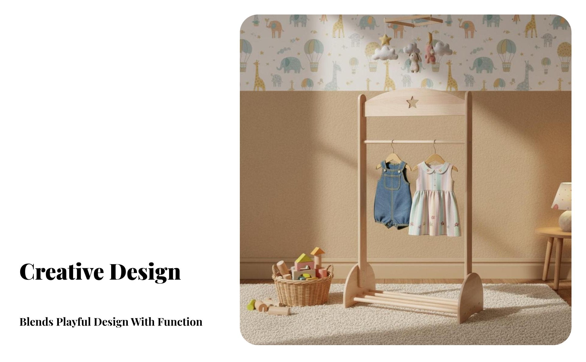 children's Costume Rack Cute Design Children's Accessible Wardrobe Stable Frame Easy Assembly for Young Children, Parents