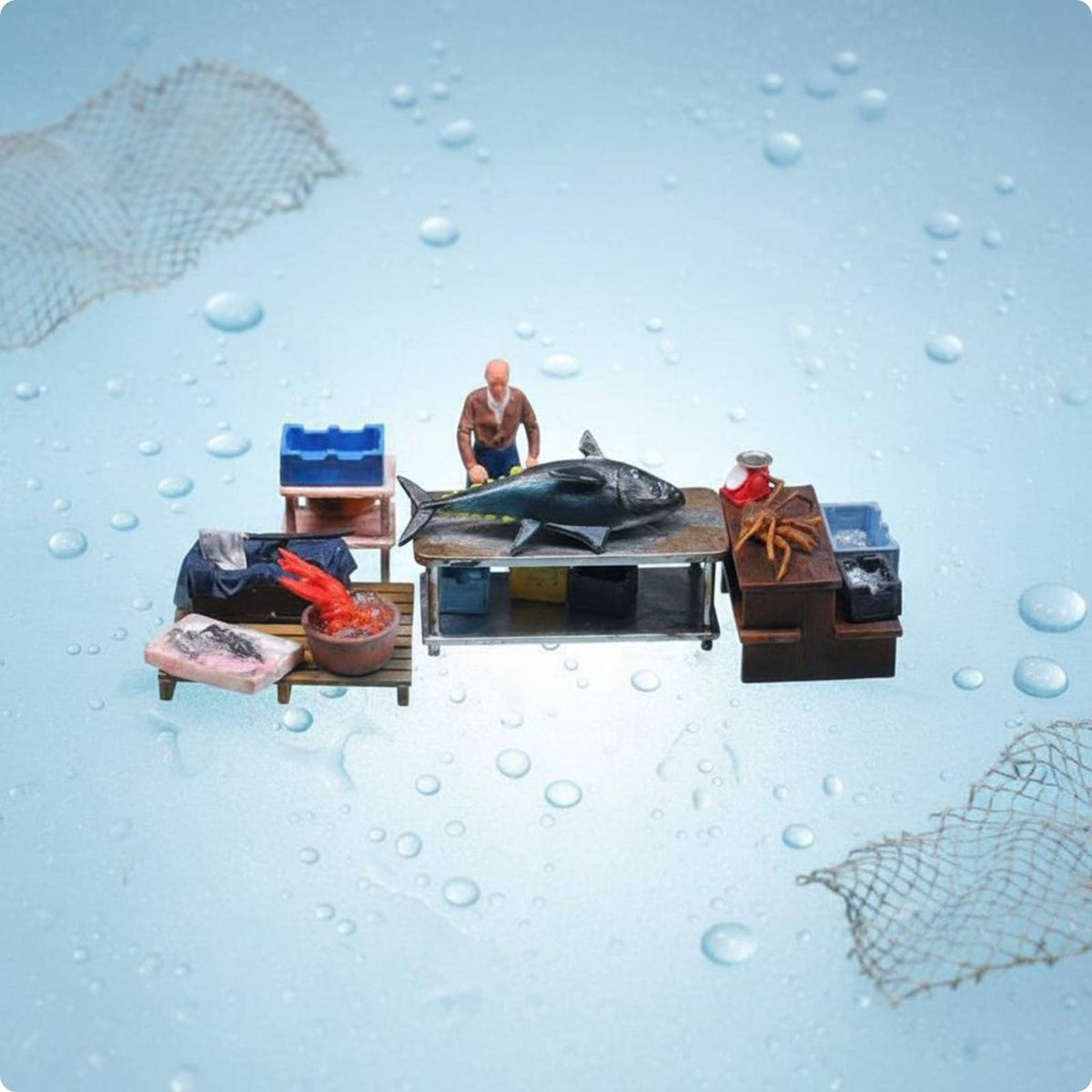 Tuna Market Figurine Set Detailed Craftsmanship 1:64 Scale Figurine Hand Painted