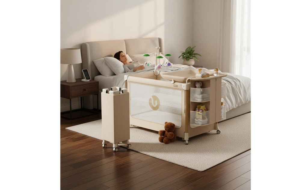 Multifunctional Baby Crib Adjustable Height Rolling Baby Bassinet for Newborns