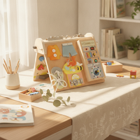 Foldable Busy Board Latch Panel Wooden Busy Board Lacing for Children