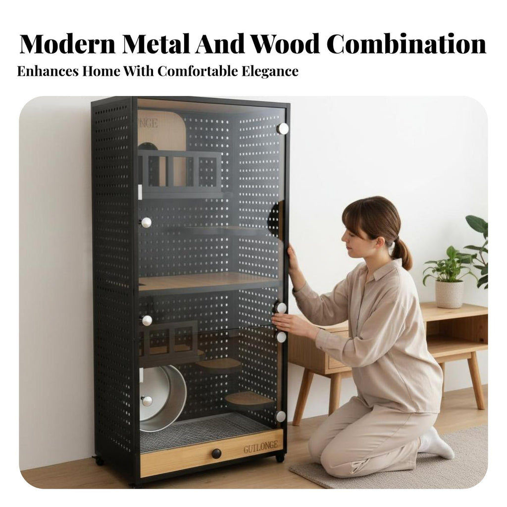 With Cooling System Chinchilla Villa Luxury Cabinet Design Indoor Pet Enclosure ampleLarge Space Small creature Habitat Ventilated Pegboard for Living Room, Bedroom, Home