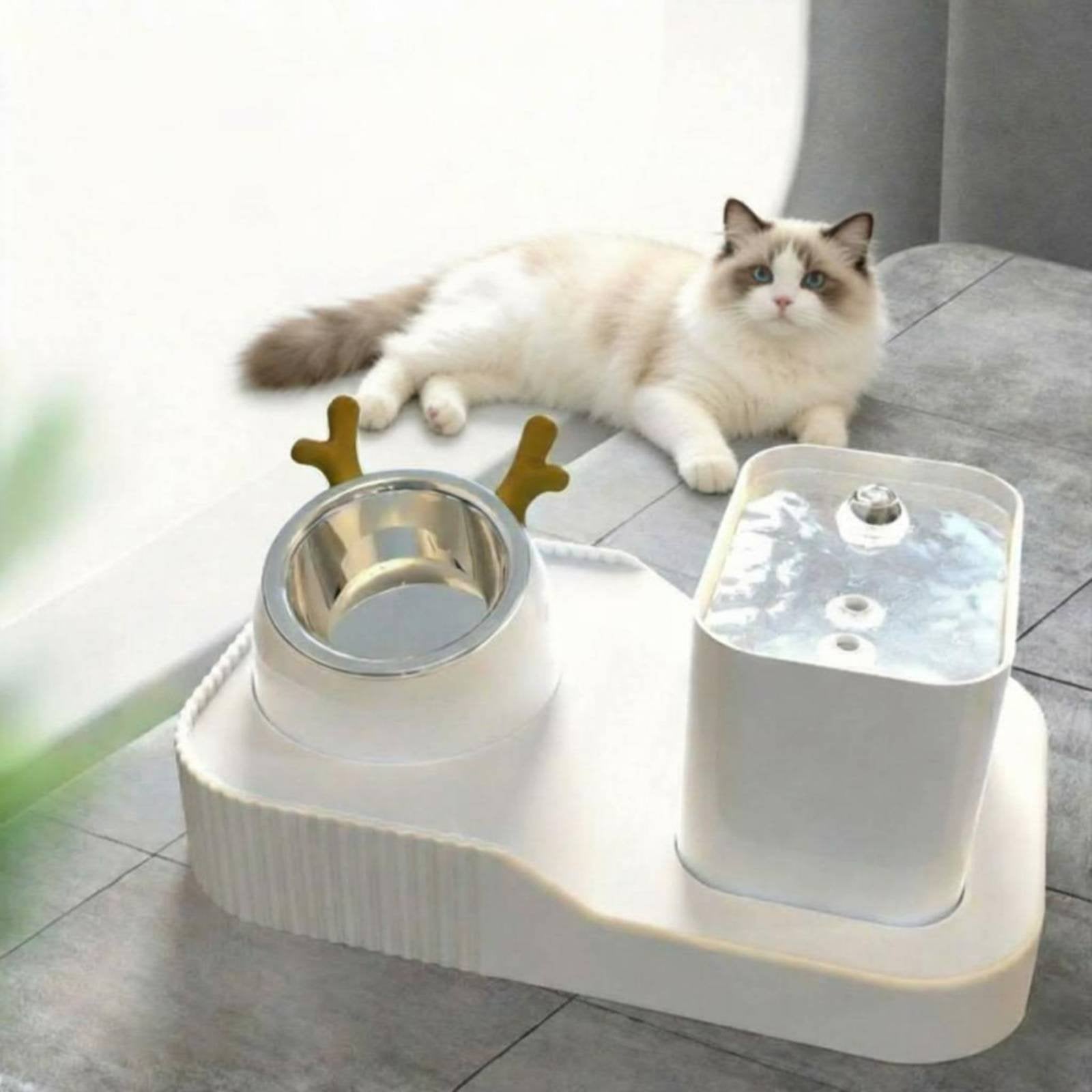 2-in-1 Pet Feeder Double Use Water Fountain Bowl Large Capacity for Cats