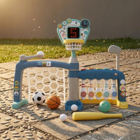 Basketball and Soccer Goal Set Freestanding Bowling Play Set Plastic