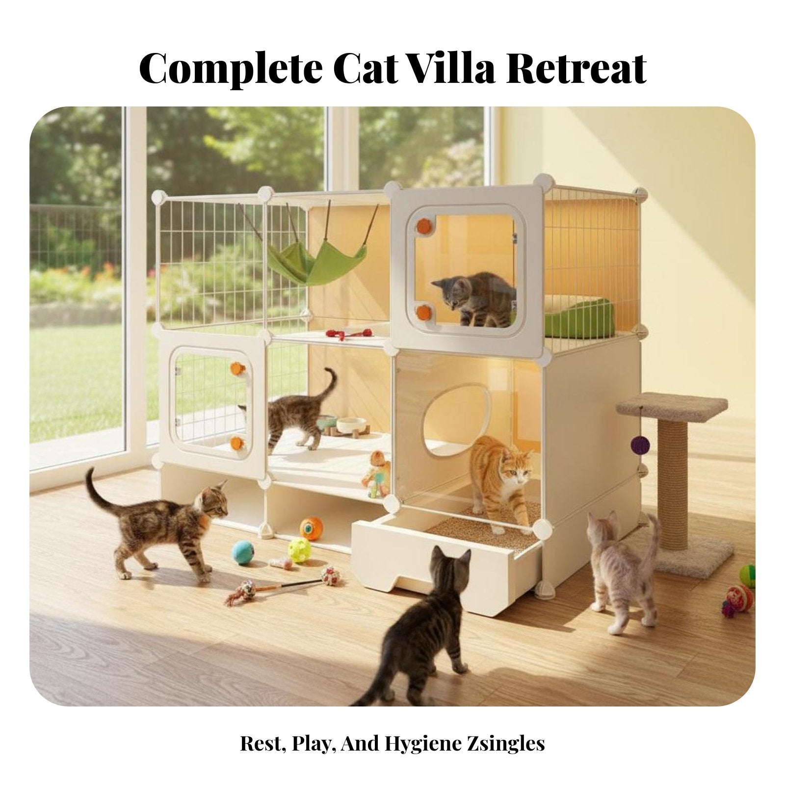 Multi-Level Feline Villa with Integrated Litter Box Spacious Interior