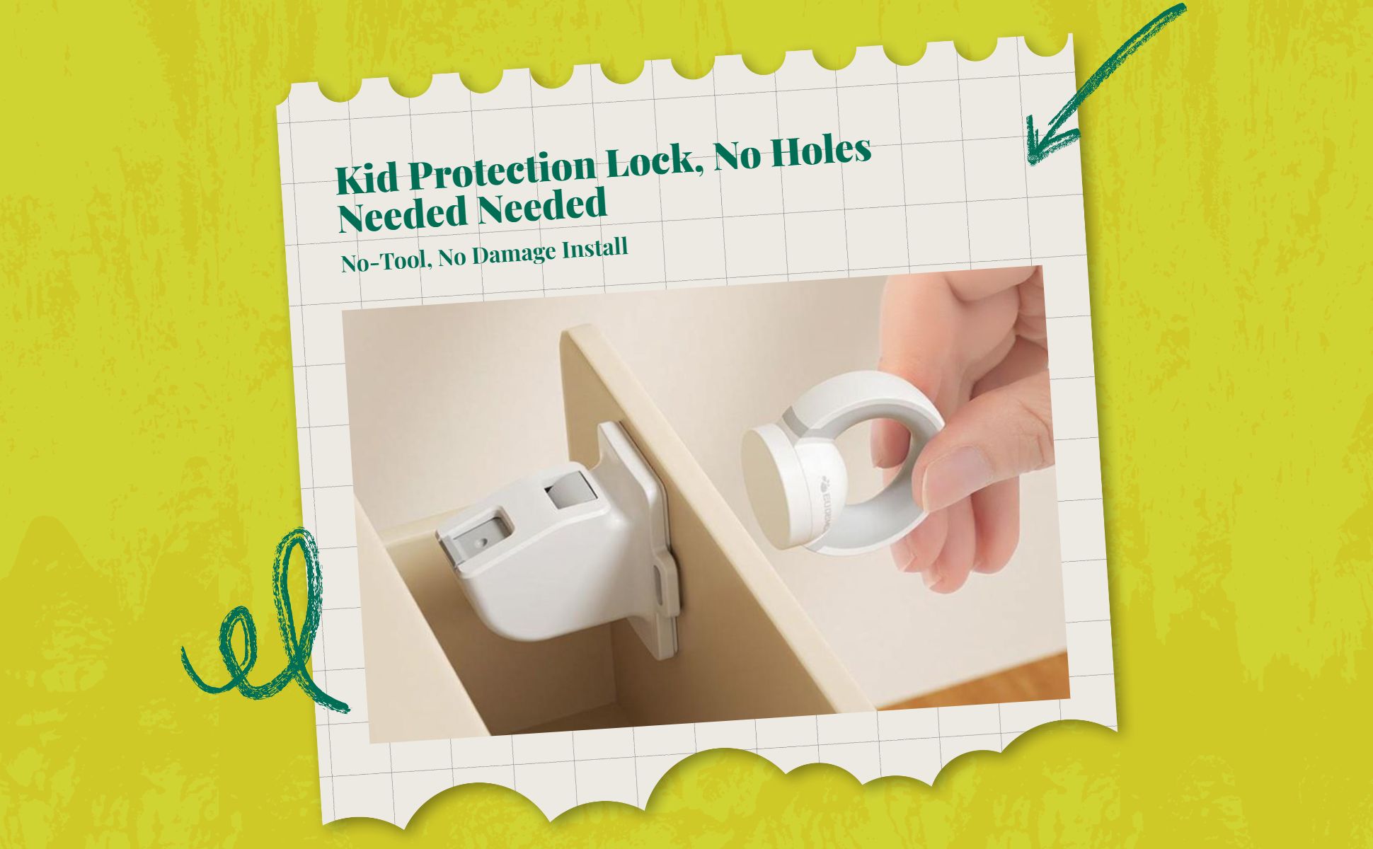 Attractive toddler childproof locks, discreet toddler protection cabinet fasteners, no-drill sticky backing for drawers, cupboards, kitchen, and home.