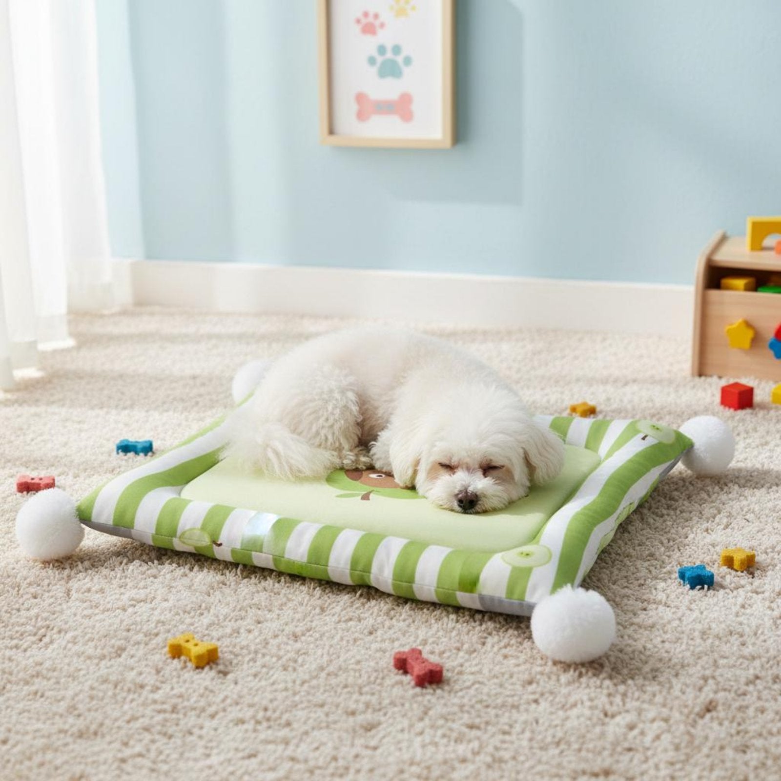 Fluffy Ball Pet Bed Year-Round Padded Pet Mat Comfortable for Indoor, Young Dogs