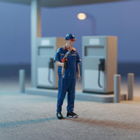 1:64 Gas Station Attendant Figurine Collectible 1/64 Scale Miniature Scene