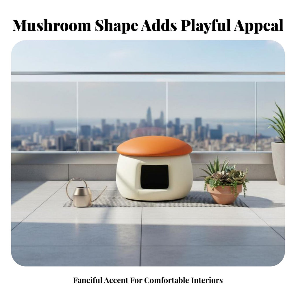 Mushroom-Shaped Cat House Stool Space-Saving Enclosed Pet Retreat Double-functionPurpose Design Multipurpose for Balcony, Indoor