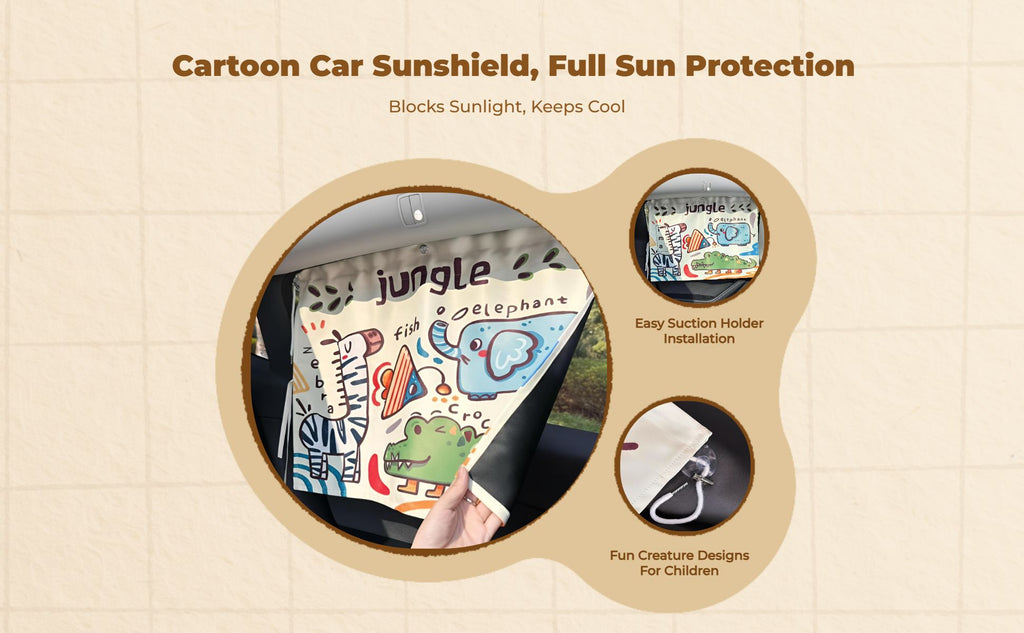 Car sun and shade Screen, Retractable Suction Holder, Sun Protection, Cartoon Design, Side Window Sun Block for Children, Infants, Passengers