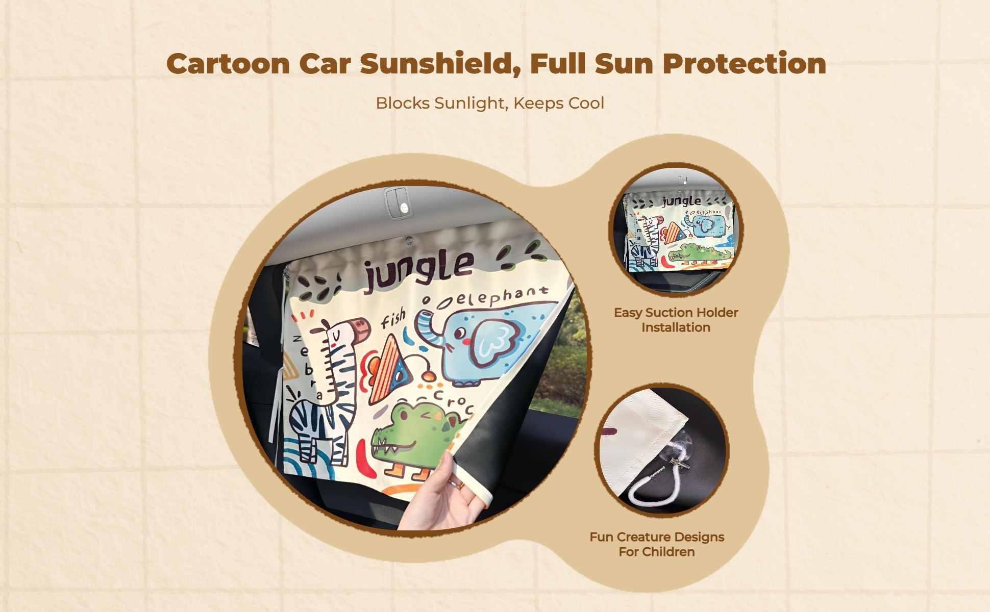 Car sun and shade Screen, Retractable Suction Holder, Sun Protection, Cartoon Design, Side Window Sun Block for Children, Infants, Passengers