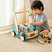 Shape-Sorting Wagon Pusher Anti-Tip Wooden Push Pusher Non-Slip Wheels