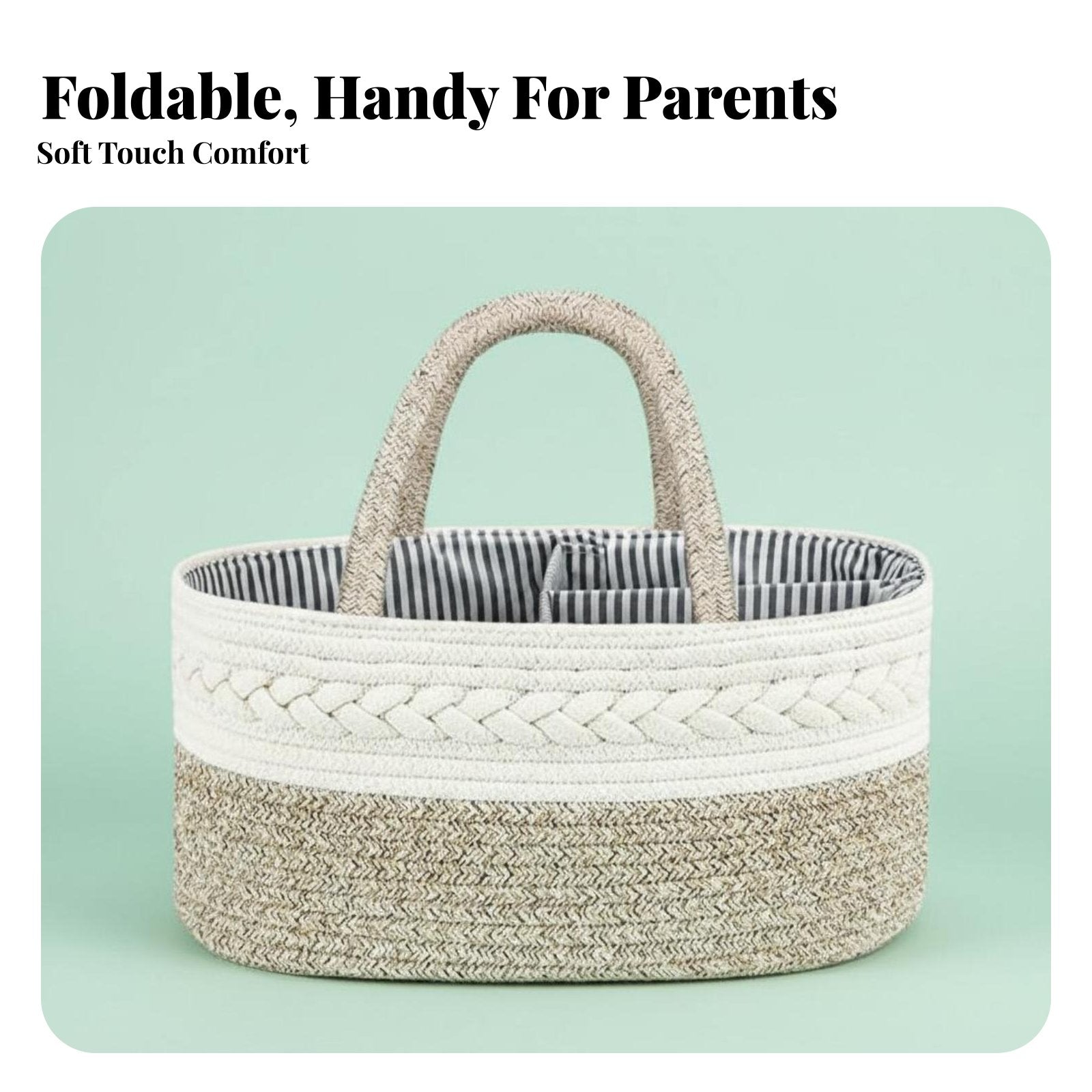 Cotton Rope Diaper Carrier Foldable Design Baby Diaper Organizer Tote Cotton Rope Basket Removable Dividers for Infants