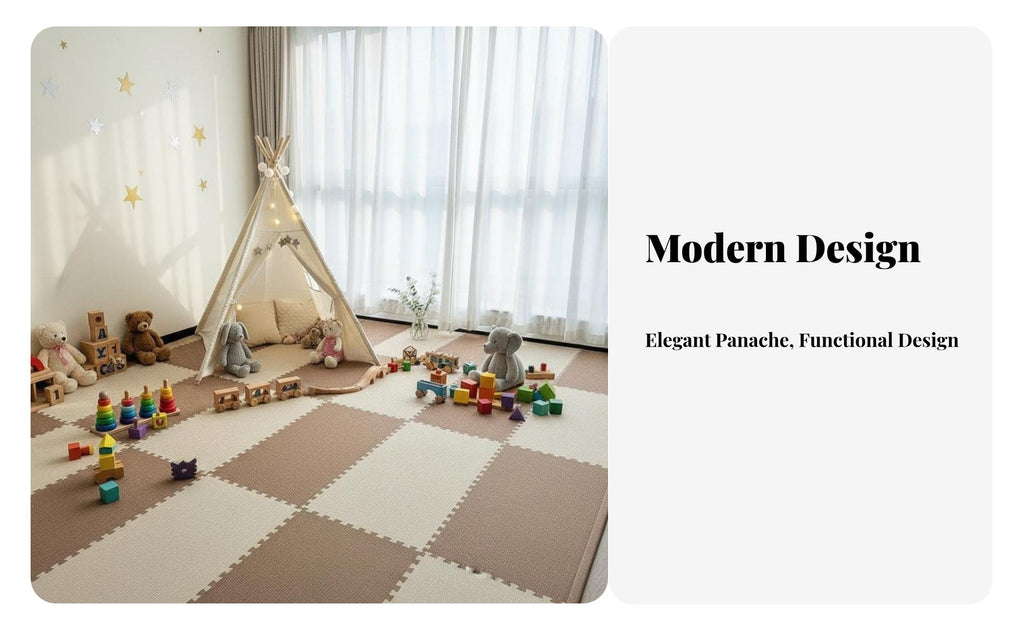 Formaldehydesafe connectable Crawling Mat Thickened Foam Tiles Cuttable Nursery Flooring Cream design for Children, Toddlers, Bedroom, Play Area, Playroom, Living Room