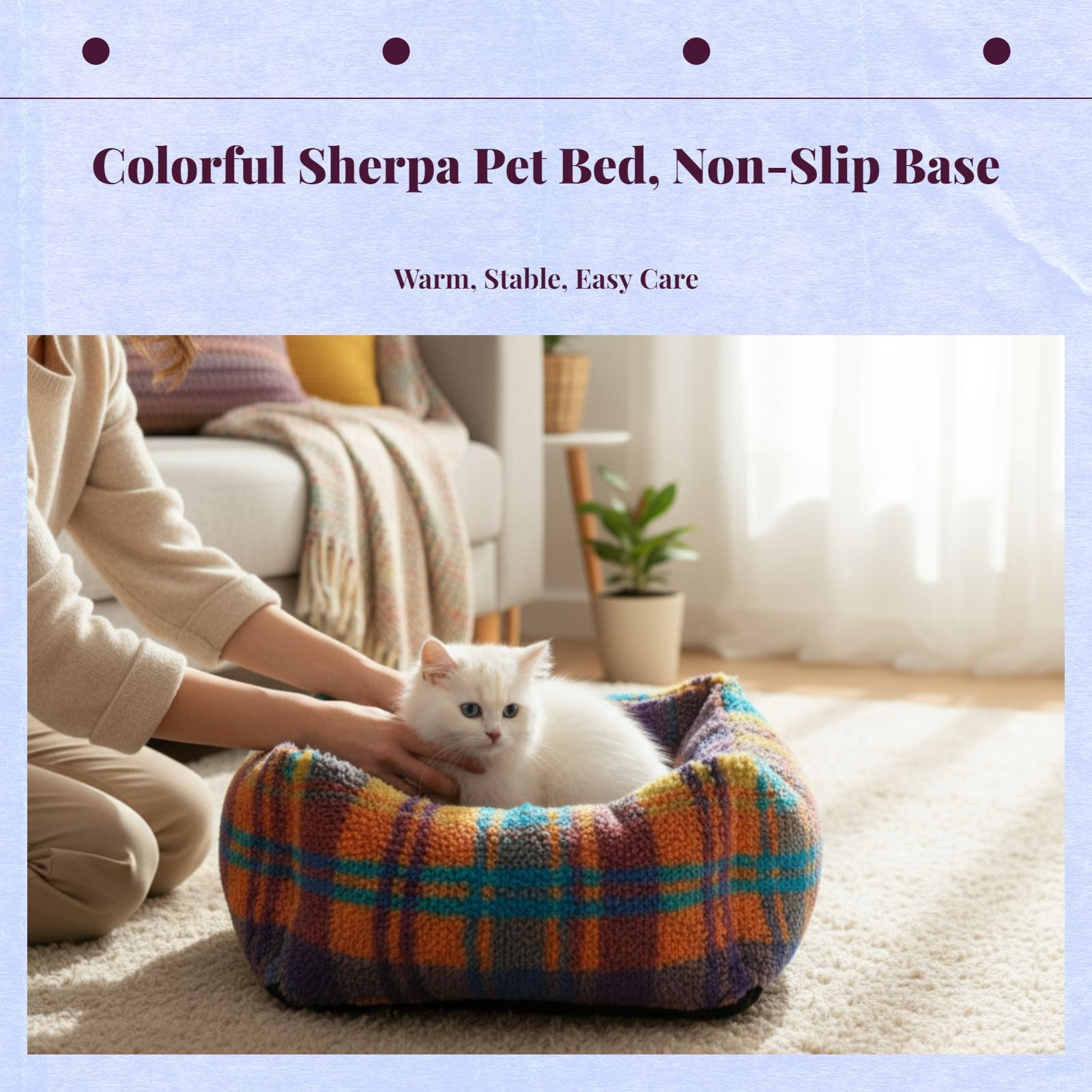 Lamb fleece cat bed, removable pad