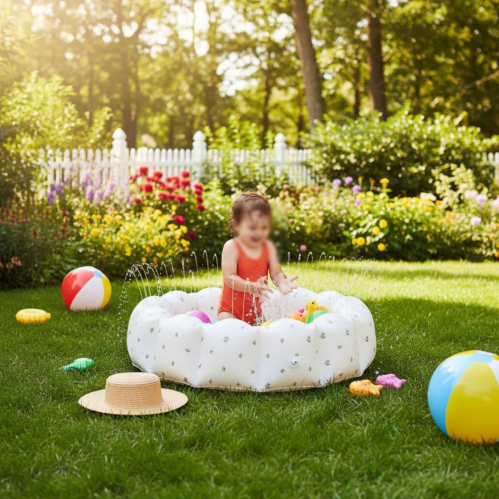 Inflatable Baby Bath Pool Floral Print Inflatable Bathtub Home Use