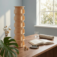 Wooden Rotating Bookshelf Floor Standing Bookcase Unit Cylindrical Furniture Storage