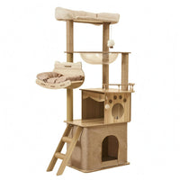 Wooden Feline Tree Sisal-Wrapped Pet Furniture Padded