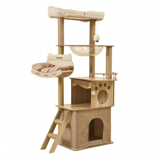 Wooden Feline Tree Sisal-Wrapped Pet Furniture Padded