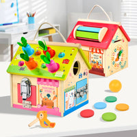 Wooden Busy House Early Learning Sensory Activity Board Locks for Young Children