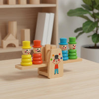Clown Stacking Balance Toy Color Recognition Wooden Balance Game Polished Edges