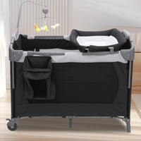 Foldable Baby Bed Music Toy Arch Baby Bed with Wheels Includes Mattress