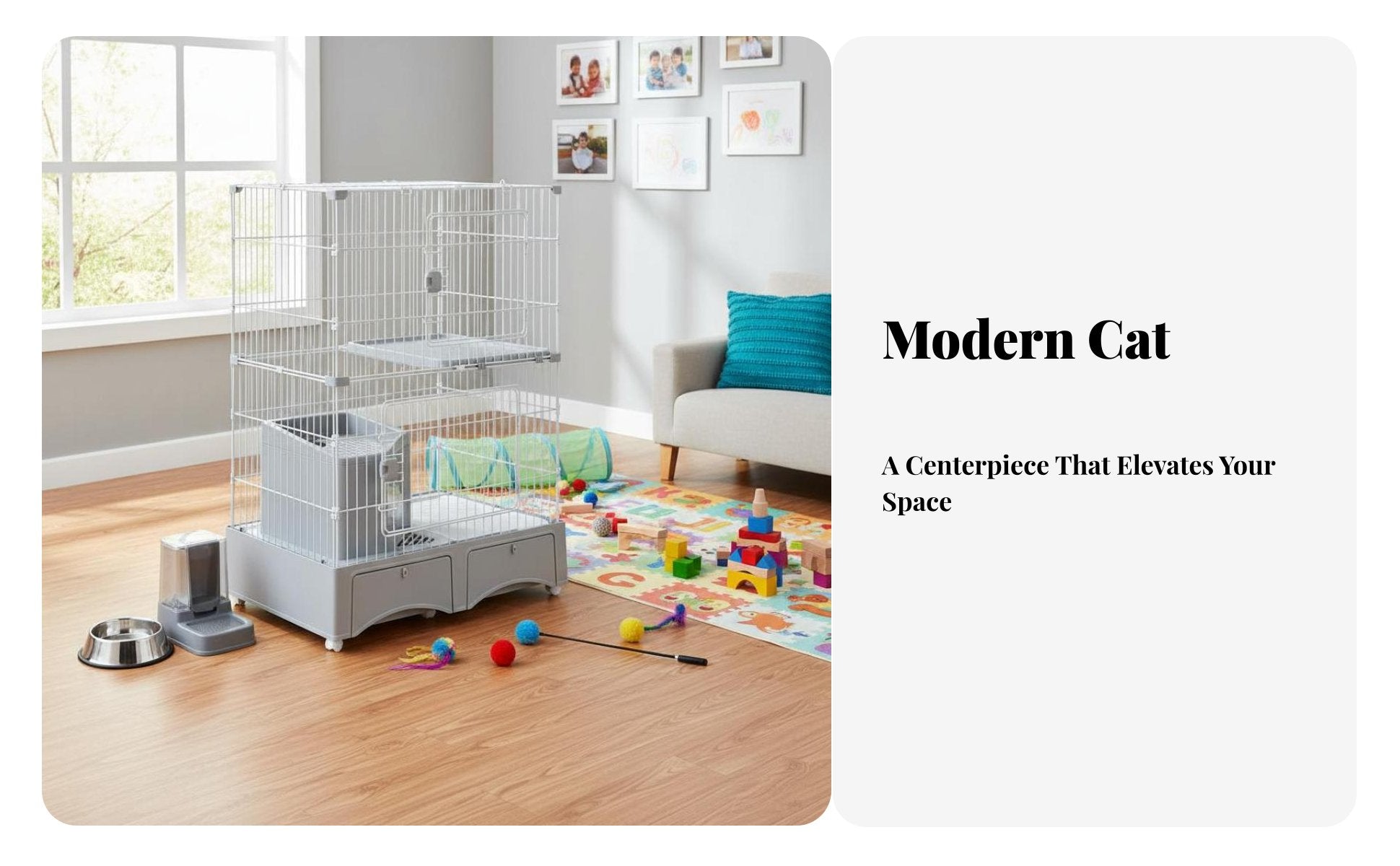 super Large Space 3-Story Cat Kennel with Litter Box Enclosure Spacious Interior Multi-Level Wire Crate Villa design pet Housing Easy to Clean for young cat Owners, Pet Parents, Indoors, Indoor, Living Room, Bedroom