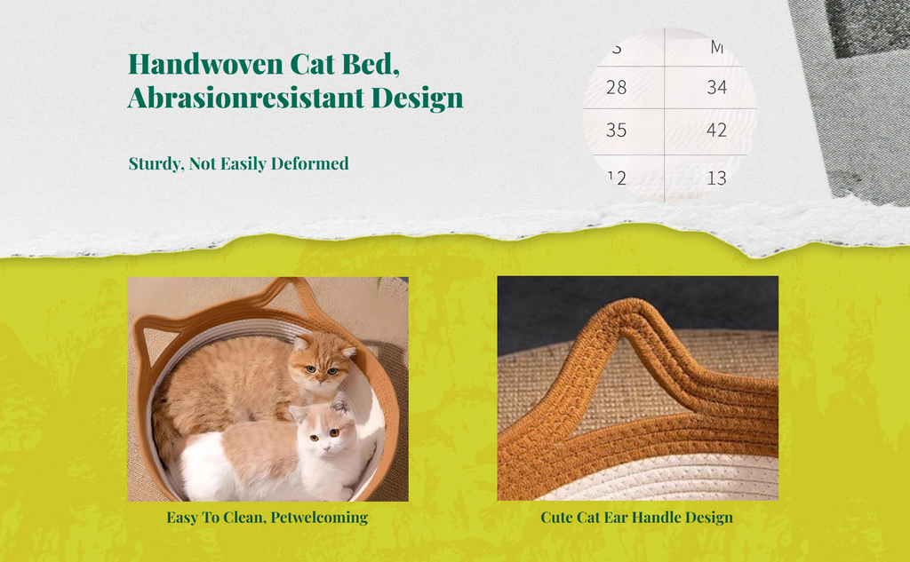 Hand-Woven Rattan Cat Bed, Indoor, Breathable, All Seasons