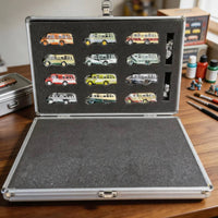 12 Pieces 1/110 Scale Bus Model Realistic Details Mini Bus Model Display Case with aluminum storage case for Collectors