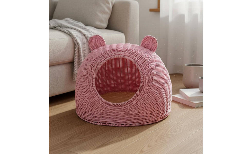 Woven Cat Bed Washable Rattan Cat Nest Pet House for Balcony, Patio