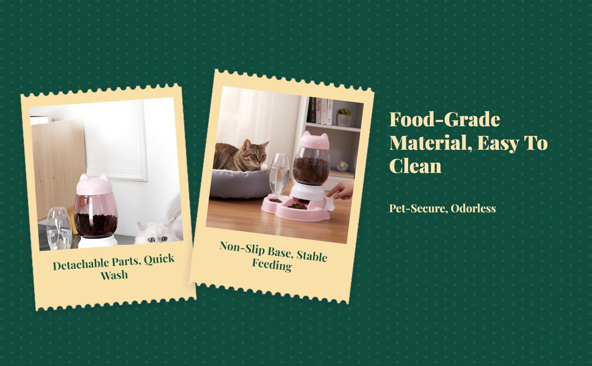 Dual-bowl automatic cat feeder, leakproof.