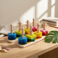Stacking Toy Brightly Painted Wooden Shape Sorter Hole-Punched