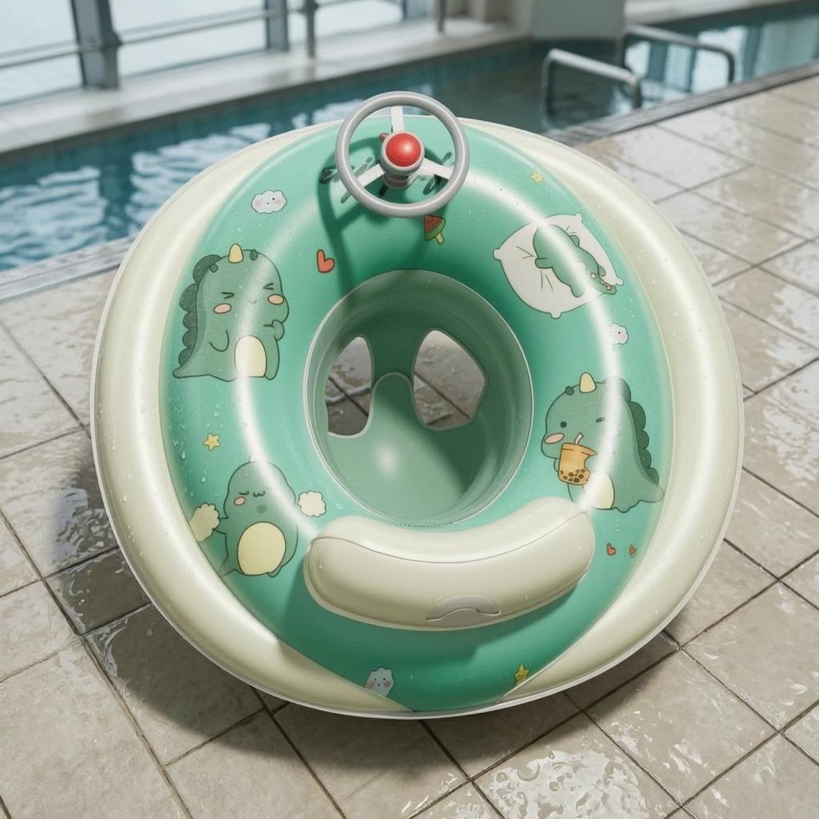 Inflatable Baby Seat Ring Press-to-Inflate-Inflate Dinosaur Baby Buoyancy Aid