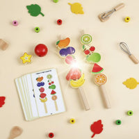 Fruit Skewer Threading Game Color & Shape Recognition Wooden Fruit Lacing Beads