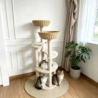 Multi-Level Feline Climber Circular Base Soft Climbing Structure Woven Basket Scratching Surface Structure