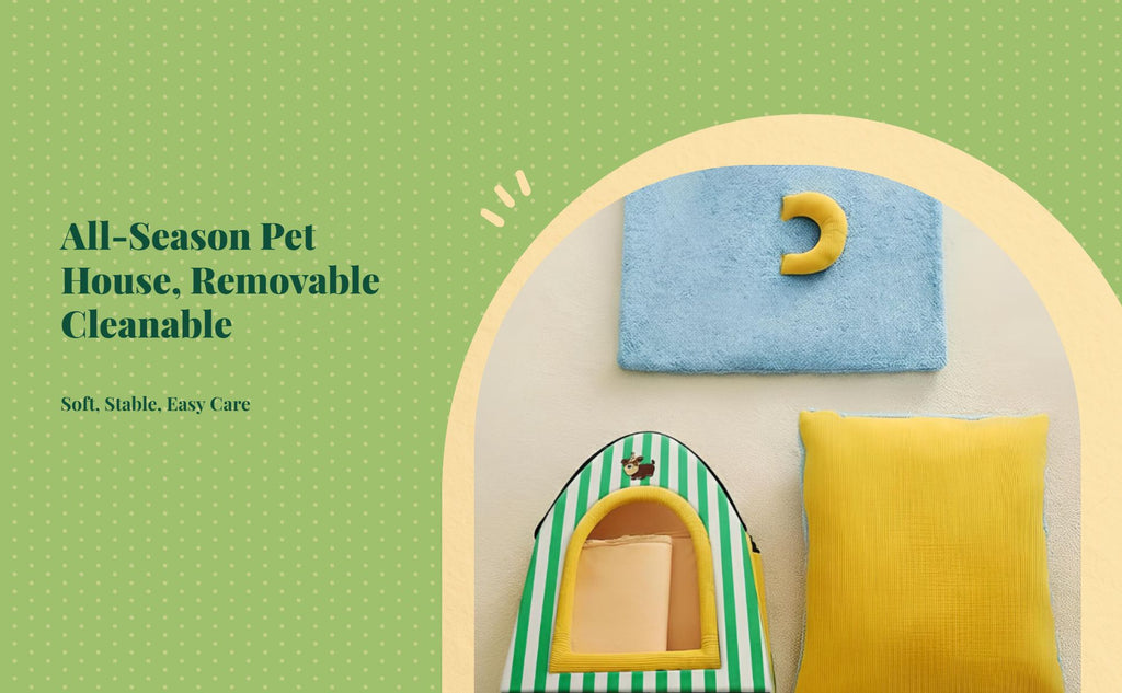 All-Season Pet Bed, Semi-Enclosed Cat House, Removable Pad