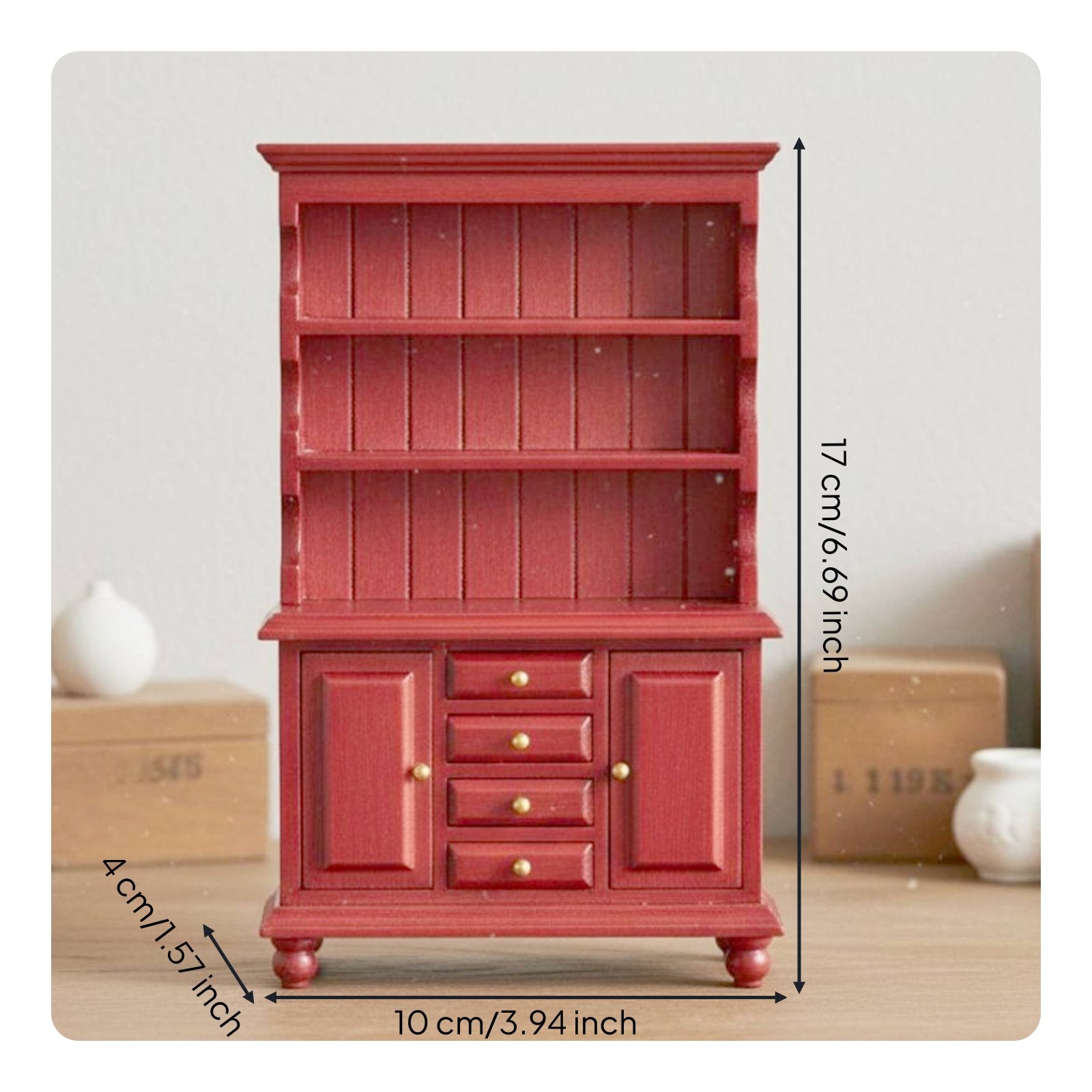 1:12 Scale Wooden Cabinet Detailed Craftsmanship Miniature Display Hutch
