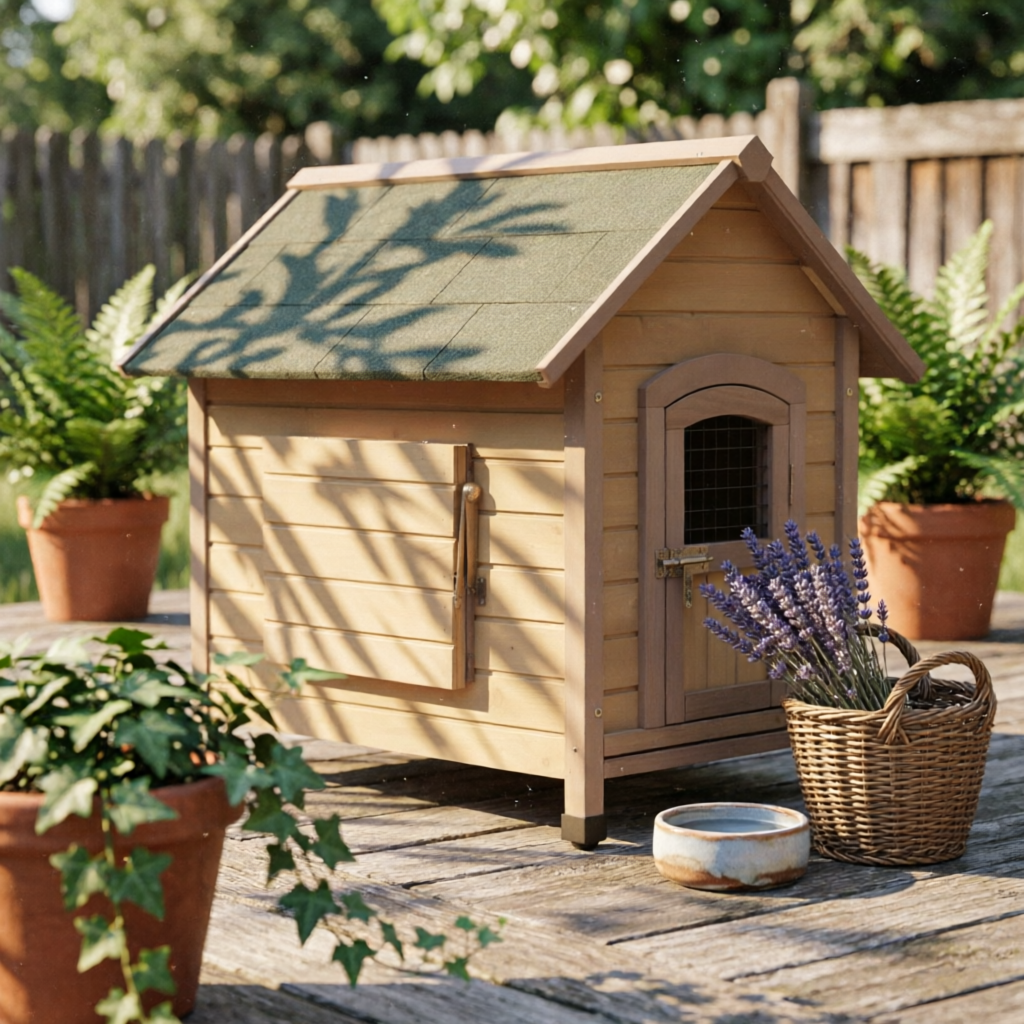 Wooden Dog House Hinged Awning Gabled Rooftop Dog House Slatted Construction for Indoor