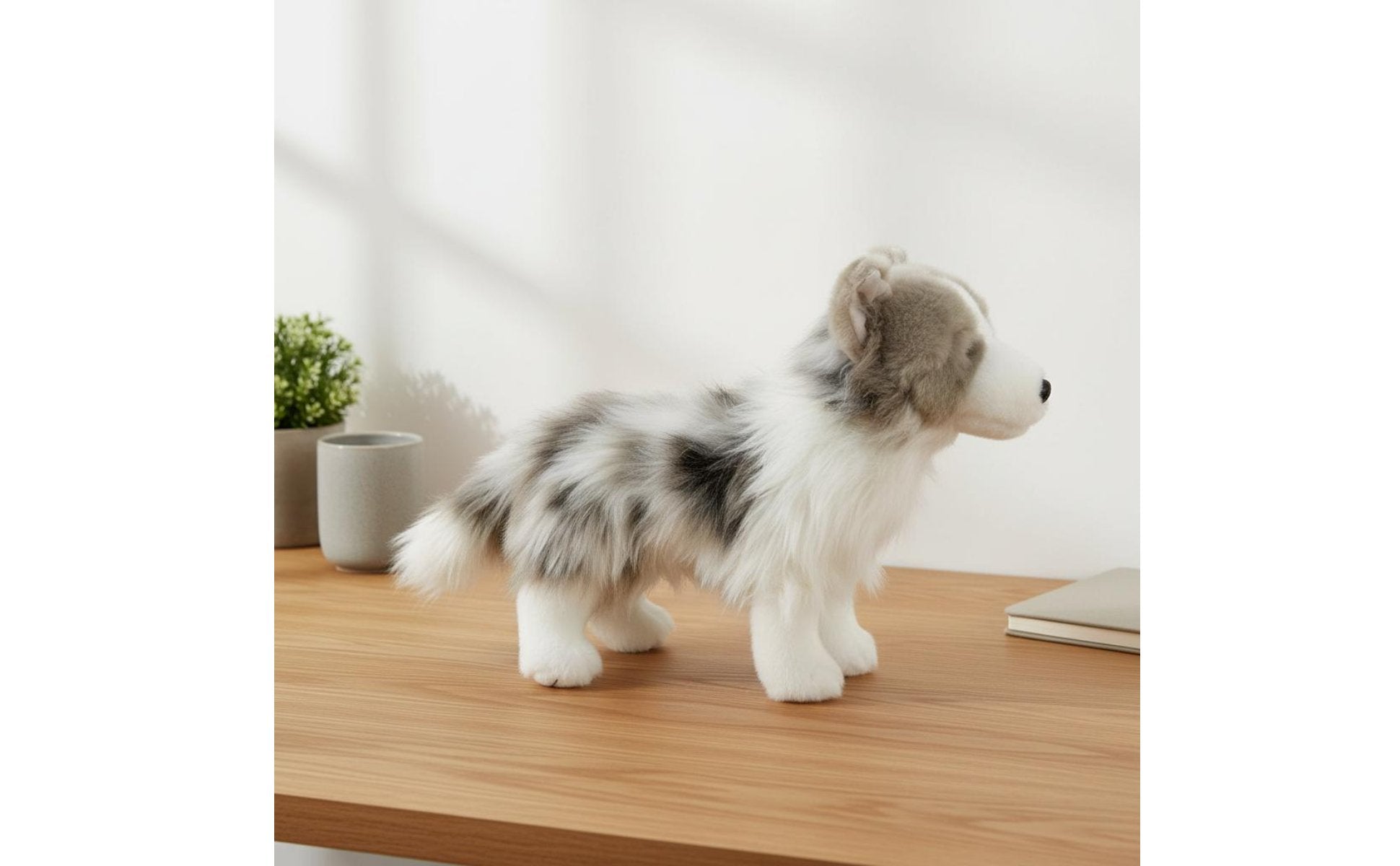 Australian Herder Stuffed Cuddly Gray White Dog Stuffed Realistic Look