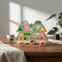 24 Pieces Wooden Blocks Multicolor Translucent Building Blocks Open-Ended Play